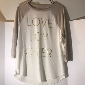 State of Mine long sleeve top size m love joy cheer tan cream baseball style
